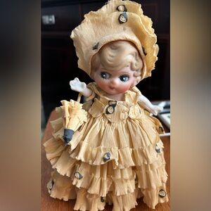 Beautiful Antique Bisque Frozen Charlotte Doll with original crepe dress